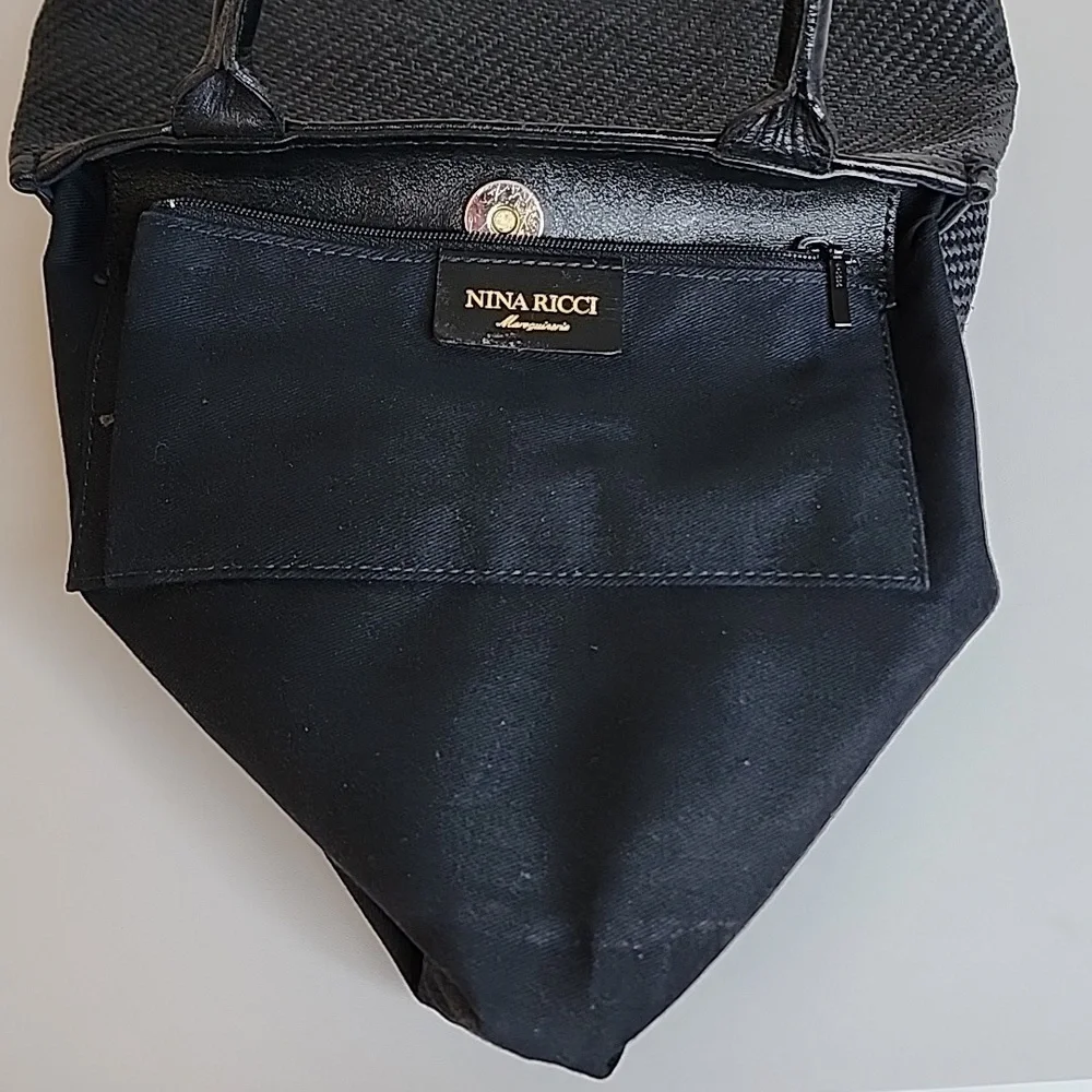 Nina Ricci Maroquinerie‎ Black Straw and Leather Handbag